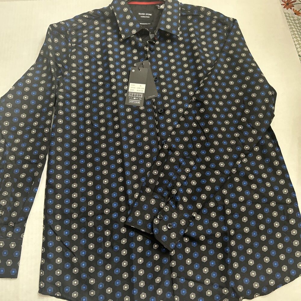 NWT Silver Stone Collection Mens Modern Fit Long Sleeve Blue Button Up Size XL
